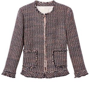Rebecca Taylor Tweed Fringe Ruffle Jacket Blush